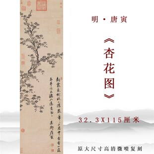明唐唐寅 杏花图 新中式客厅玄关竖版装饰画框高清复刻临摹装饰画