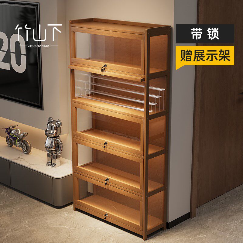 带灯模型展示柜透明压克力玻璃带锁模型饰品珠宝展柜防尘收纳柜子
