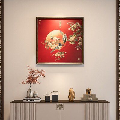 喜上眉梢入户玄关画装饰画古典新中式复古好寓意挂画乔迁新居礼品