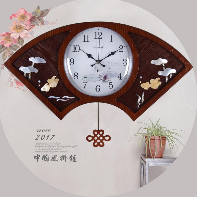 挂钟客厅中国风扇形创意挂表摇摆静音石英钟表新中式艺术家用时钟