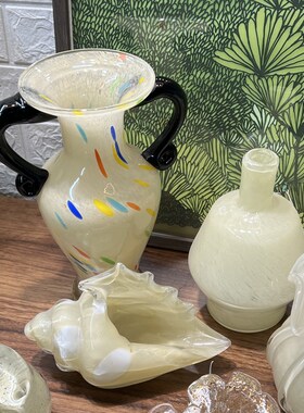 小山园色彩系列  淡黄色手工琉璃花瓶 法式复古简约花瓶客厅摆件