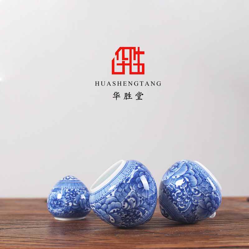 华胜堂景德镇手绘青花牡丹缠枝莲图广笼画眉缸喂食器鸟具鸟笼配件