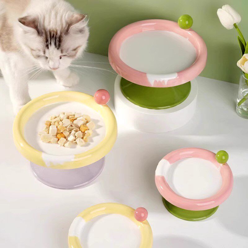 冰淇淋陶瓷猫咪碗食盆高脚防翻大口径盘面釉质耐脏易冲洗宠物用品