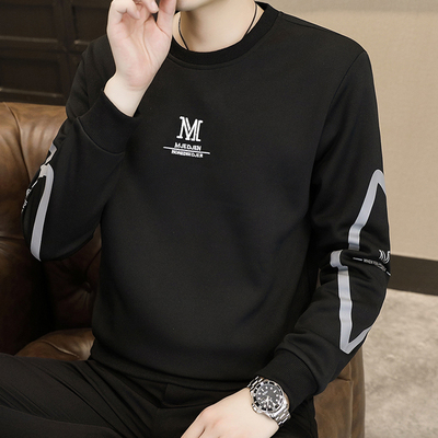 秋季男士厚T恤春秋款秋冬秋衣保暖长袖T恤加绒加厚上衣服打底衫男