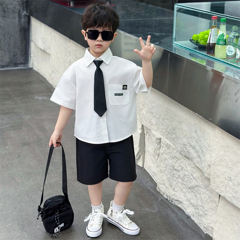 男童装学院风夏季短袖衬衫套装JK制服两件套幼儿园毕业照演出礼服