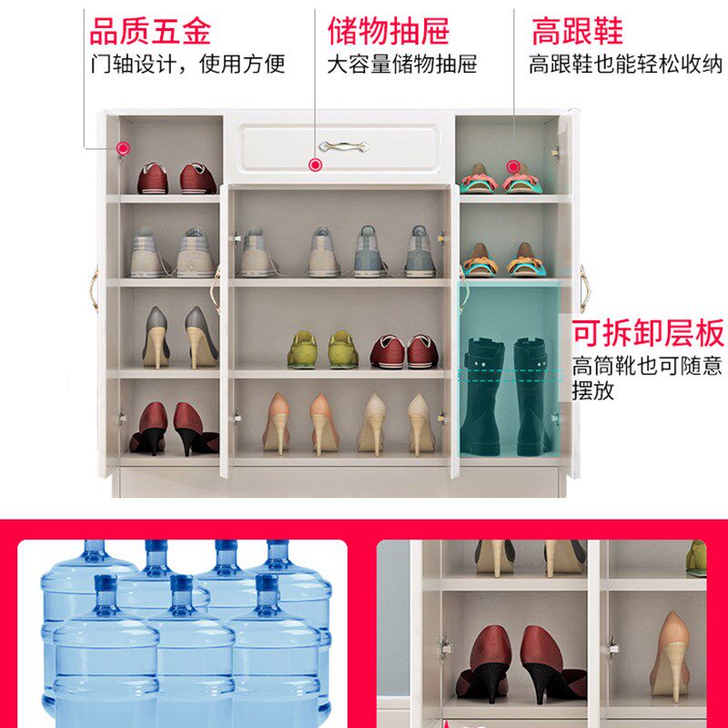 进门欧式鞋柜家用门口简约客厅挂衣架一体实木大容量收纳柜玄关柜