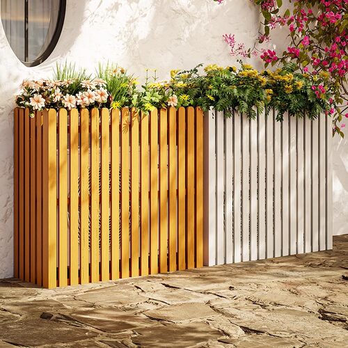 防腐木空调外机保护罩阳台挡板花架地面支架装饰美化木栅栏置物架