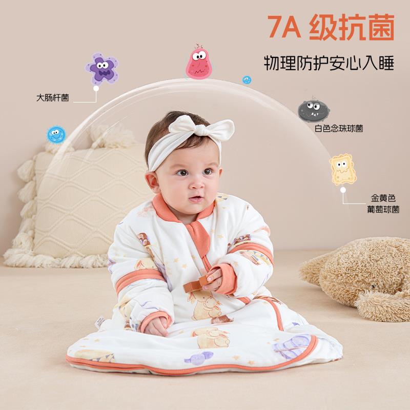 婴儿一体包脚睡袋秋冬加厚新生儿宝宝春秋防踢被恒温U型蘑菇睡袋