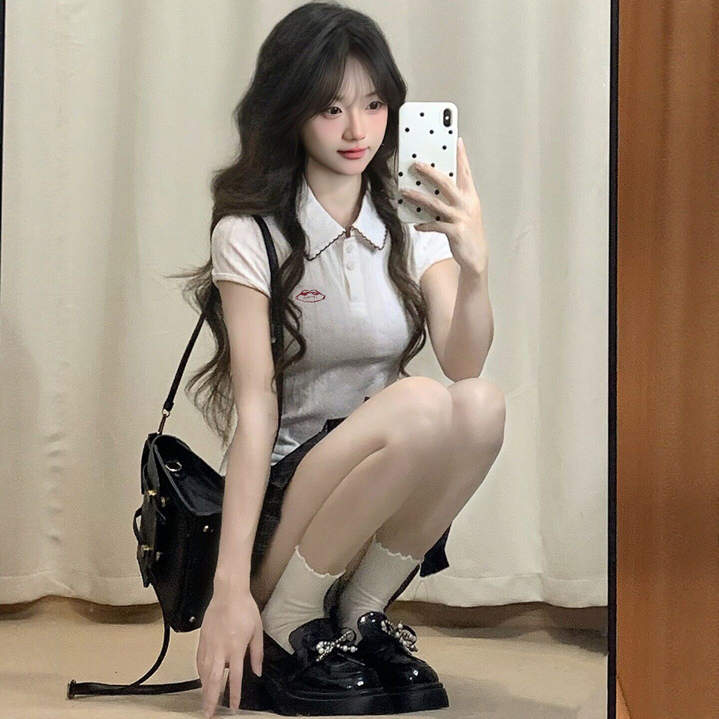 美式复古少女休闲运动套装夏季显瘦正肩短袖polo衫百褶短裙两件套
