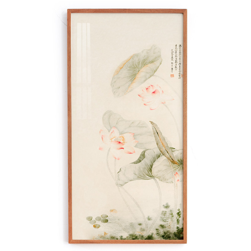 红莲绿藻图新中式玄关装饰画荷花禅意茶室瑜伽茶叶店卧室酒店挂画