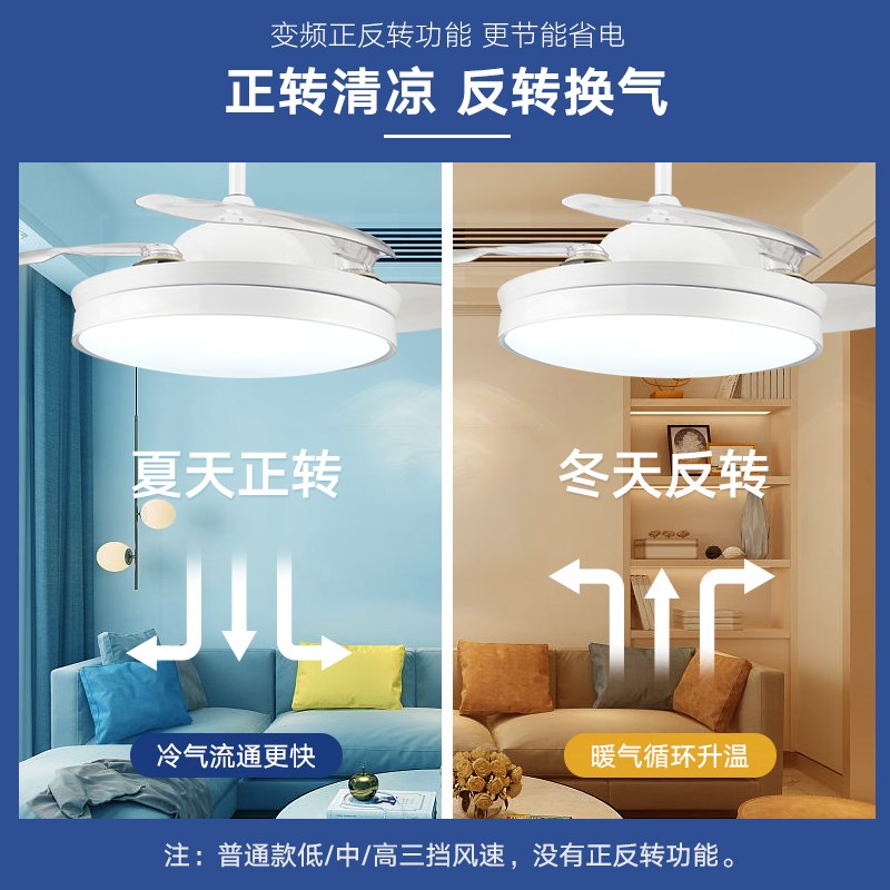 宸居可自动收缩网红吊扇灯家用客厅饭厅黑白北欧超薄电风扇带吊灯