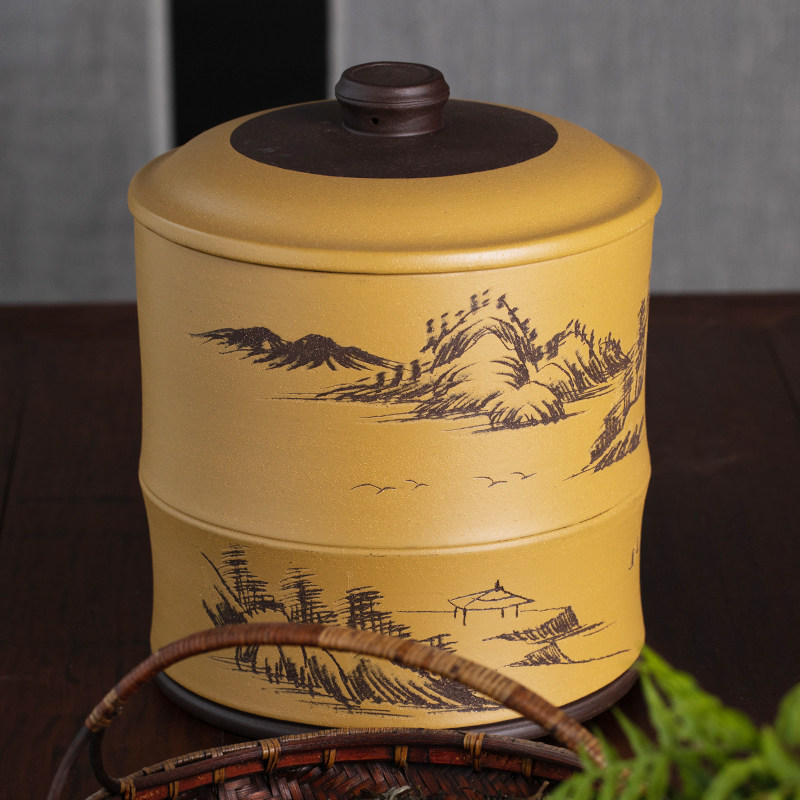 宜兴紫砂茶叶罐大号普洱茶七子饼密封罐陶瓷收纳茶盒白茶存储茶缸