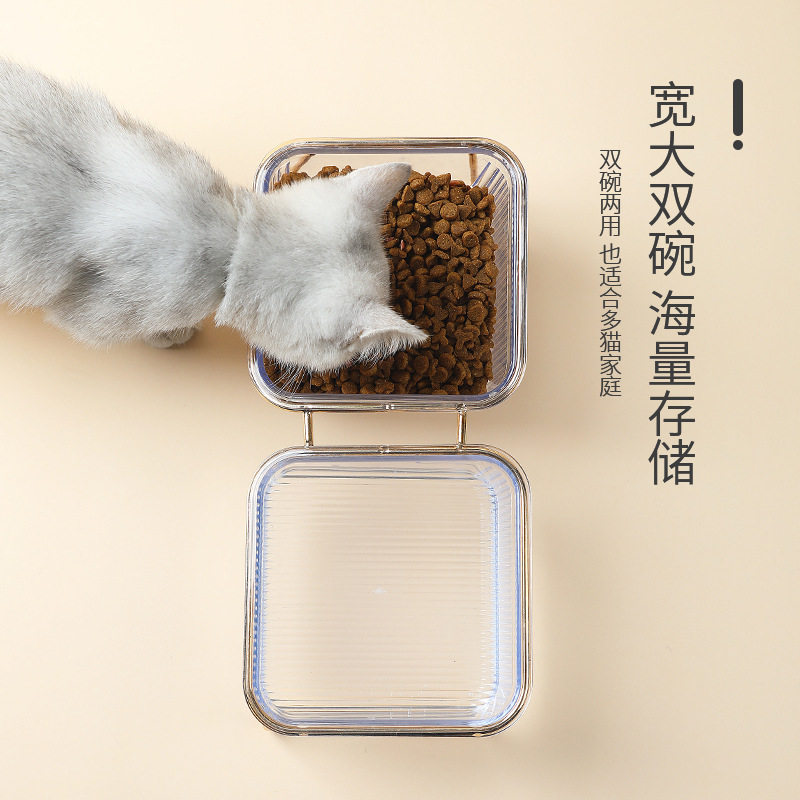 猫咪食盆狗碗宠物斜口碗透明猫碗铁艺碗架狗饭盆猫水碗猫粮碗双碗
