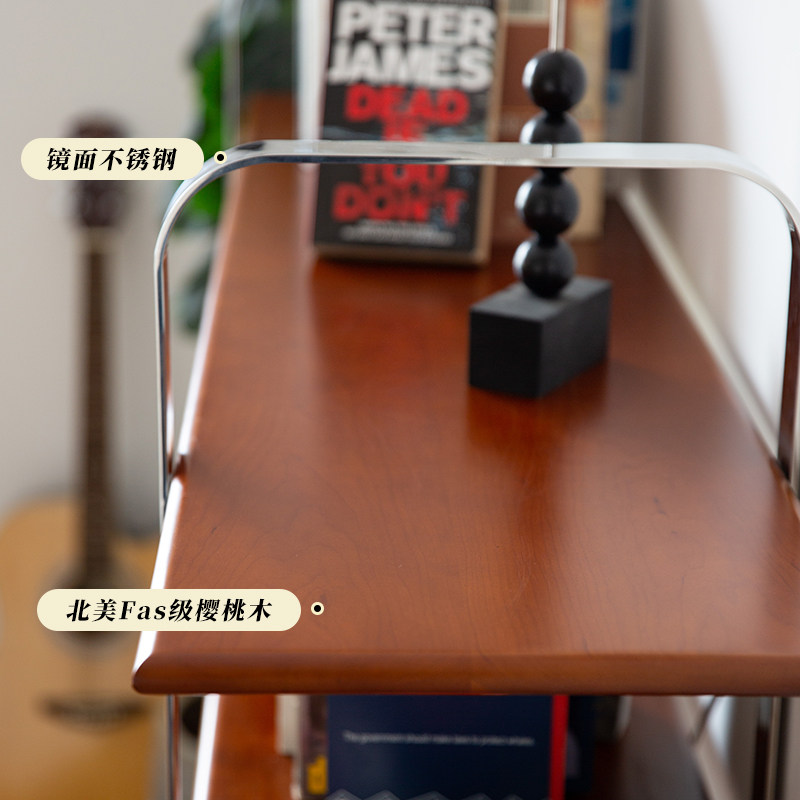 号角屋-洛斯置物架北欧包豪斯不锈钢实木墙上书架置物架收纳