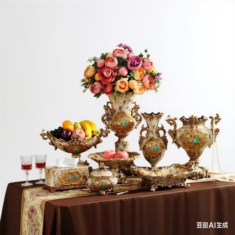 欧式水果盘茶几装饰品创意分格盘家用复古奢华客厅美式干果盘套装