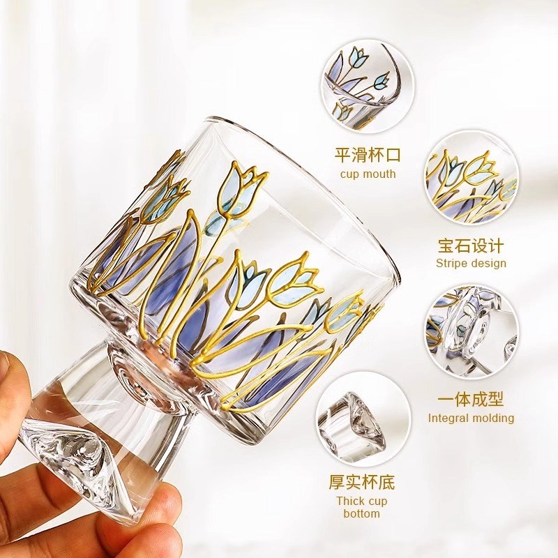 U Mi LIVING沁花 杯具玻璃杯创意高颜值轻奢郁金香彩绘杯酒杯