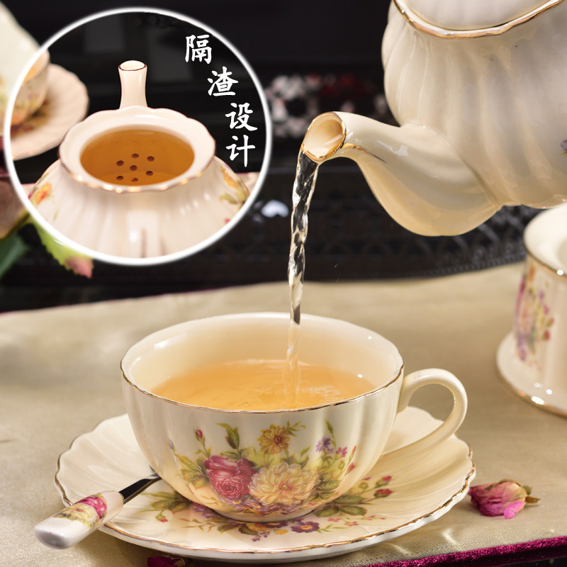 欧式宫廷中古花茶壶套装耐热玻璃茶壶陶瓷下午茶杯家用蜡烛加热