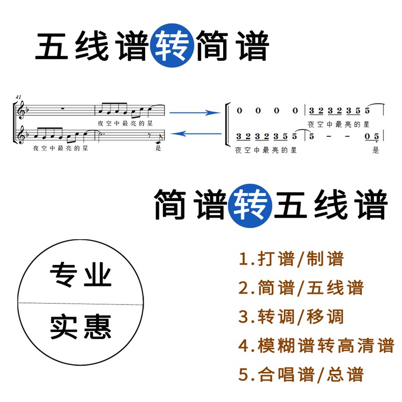 五线谱转简谱服务 合唱总谱移调乐器软件