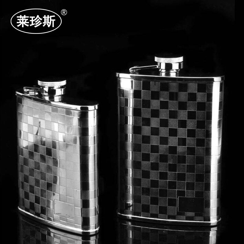 创意格子304不锈钢酒壶随身酒壶便携时尚户外酒具其它酒具送漏斗