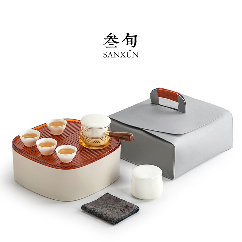 叁旬清远旅行车载玻璃茶具套装便携户外露营旅游功夫小套快客茶杯