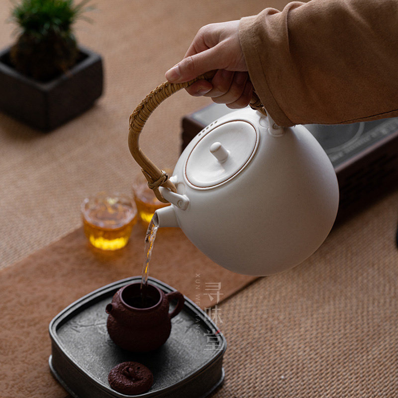 竹把陶瓷大号提梁壶煮茶壶烧水壶大容量白陶粗陶壶电陶炉专用