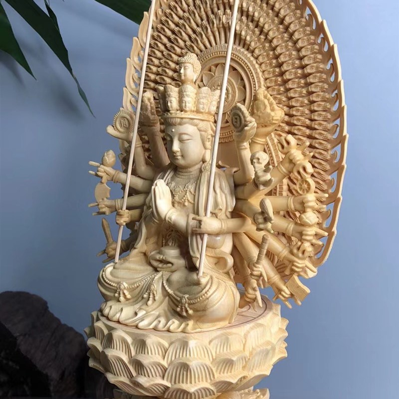桧木雕刻八大守护神家用供奉摆件生肖千手观音菩萨八宝佛像