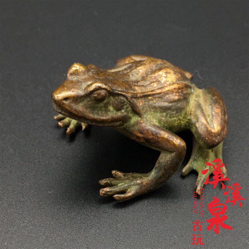 纯黄铜实心复古微雕青蛙小摆件迷你铜青蛙茶宠小摆件古玩杂项收藏