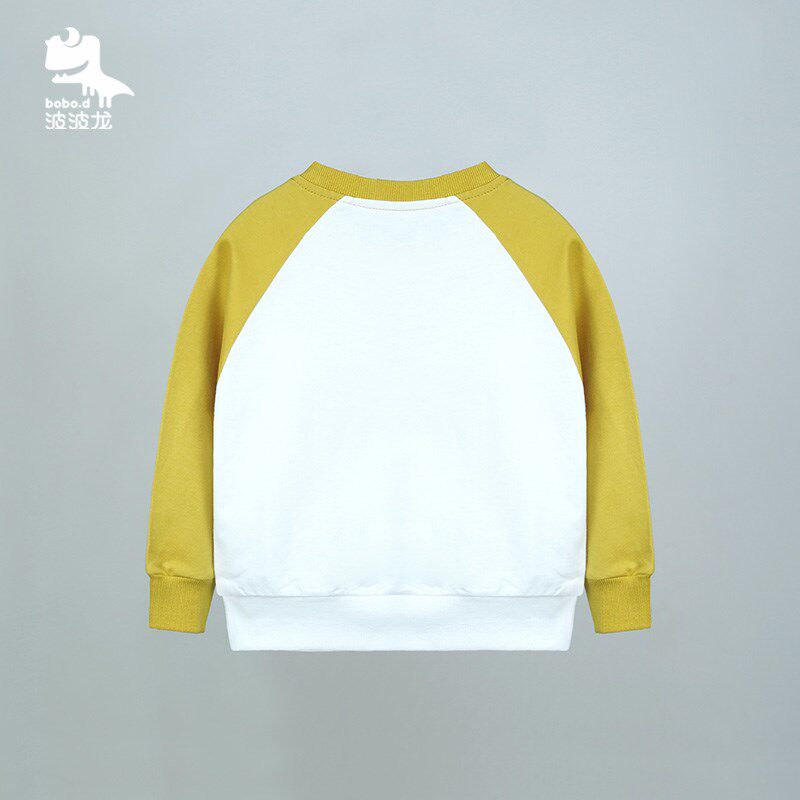 波波龙儿童春季卫衣薄款男童撞色溜肩针织上衣女童简约百搭春装潮