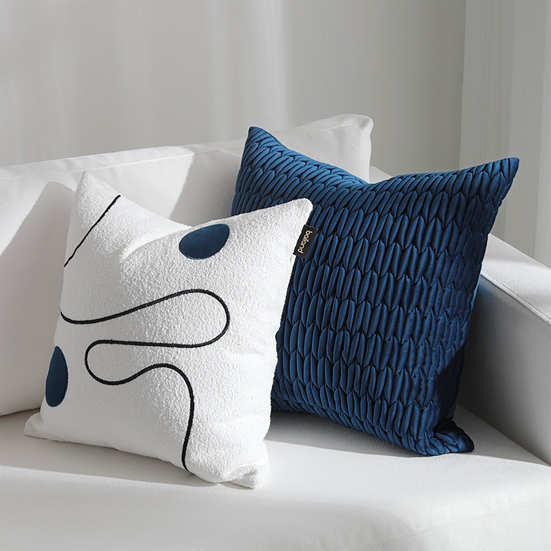 CS023蓝色线圆绣花北欧沙发抱枕靠垫套客厅靠枕床头大号靠背腰枕