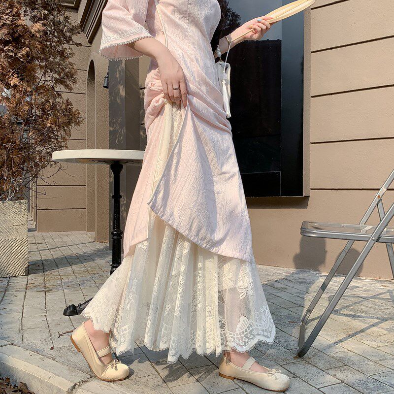 蕾丝裙子打底半身裙女春夏2025新款显廋内搭仙女半裙高腰a字纱裙