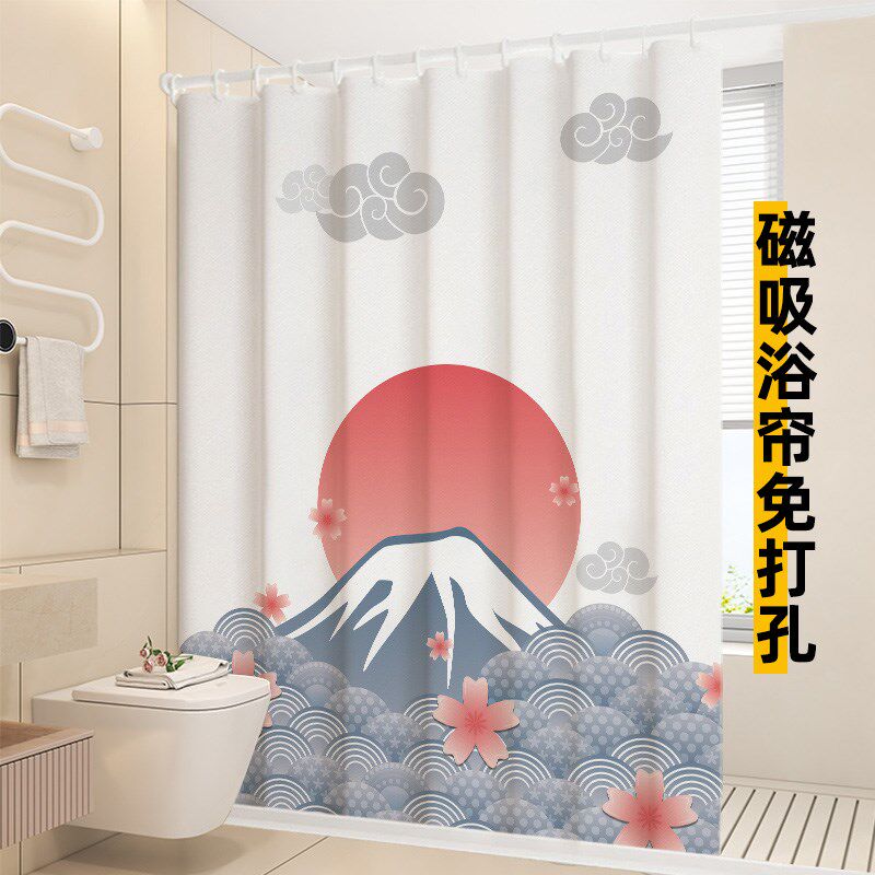 浴室浴帘隔断帘日式樱花防水布淋浴帘加厚防霉卫生间挂帘浴间拉帘