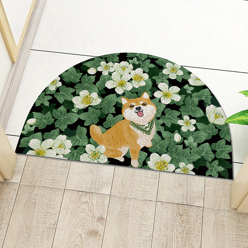 卡通柴犬地垫狗狗入户门口垫进门脚垫哈士奇丝圈地毯家用半圆门外