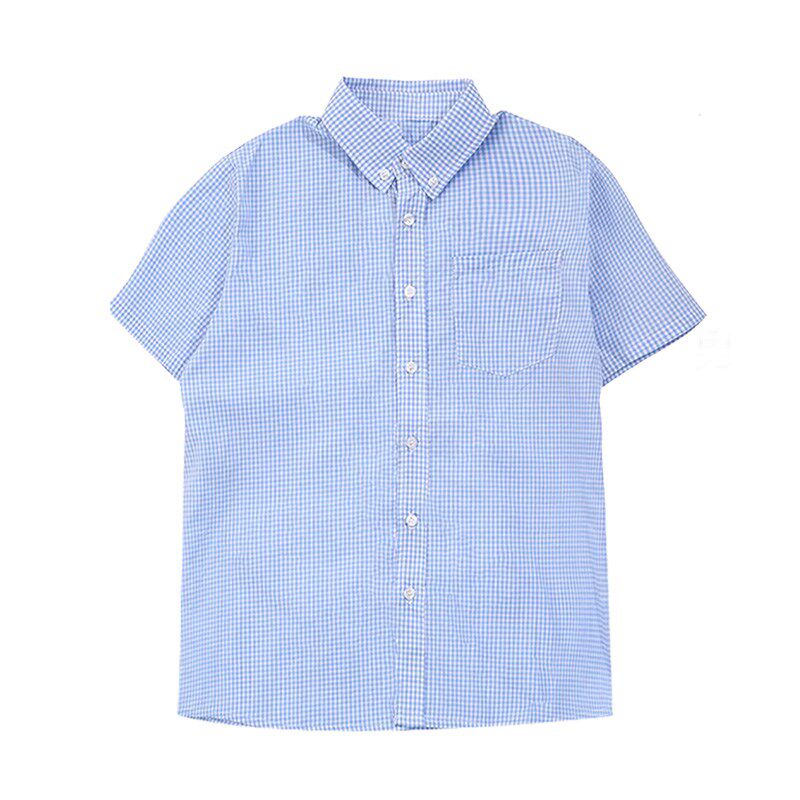 中小学生夏季短袖衬衫校服蓝色格子短袖男童女童校服短袖校服