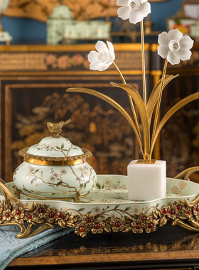 茱莉安法式优雅艺术彩绘陶瓷镶铜花瓶别墅客厅茶几装饰花器摆件