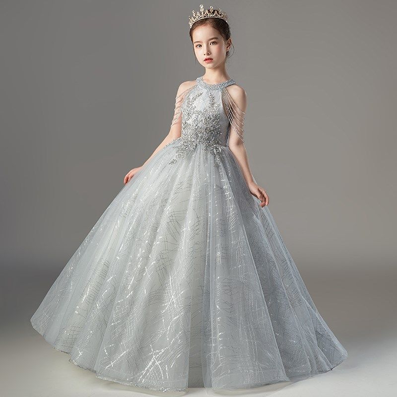 儿童晚礼服女童生日公主裙花童婚纱高端小主持人钢琴演出服走秀夏