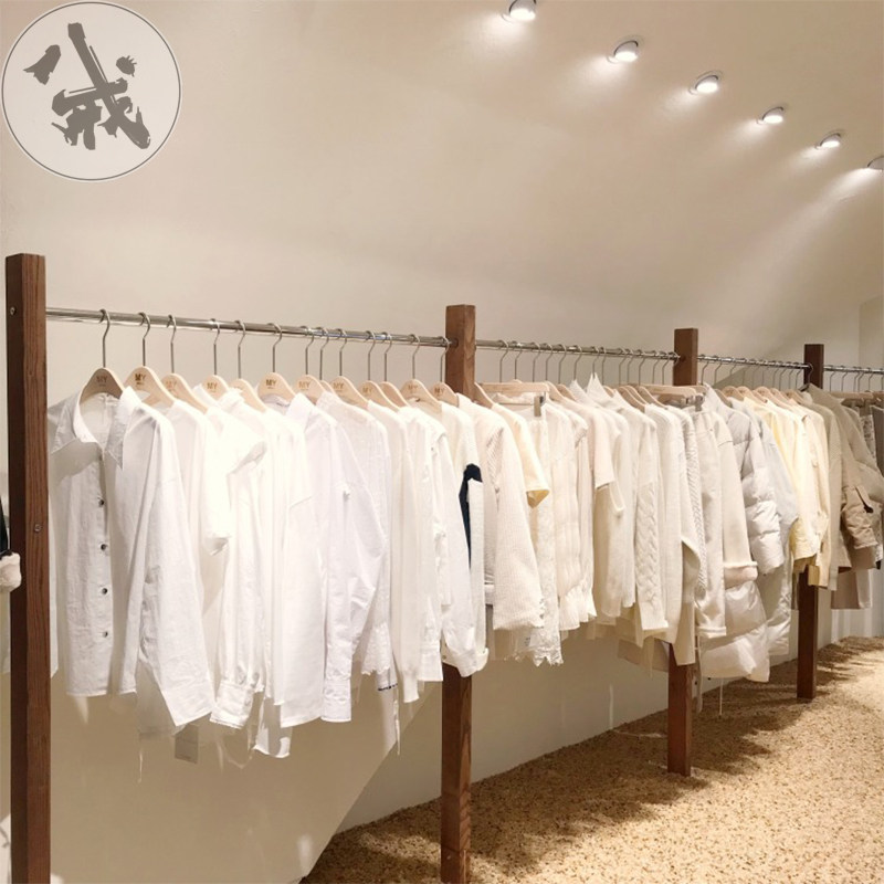 衣服架子展示架落地式上墙壁挂式实木不锈钢挂衣杆侧挂陈列服装店