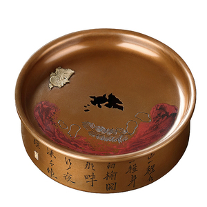 好茗天茶盘 纯铜茶盘旅行简易储水圆形茶托茶台干泡台功夫茶托盘