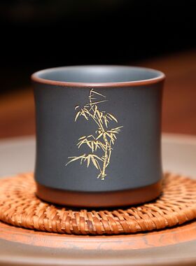 钦州坭兴陶茶具直口四君子主人杯女男士客杯单个人专用茶杯泥兴陶