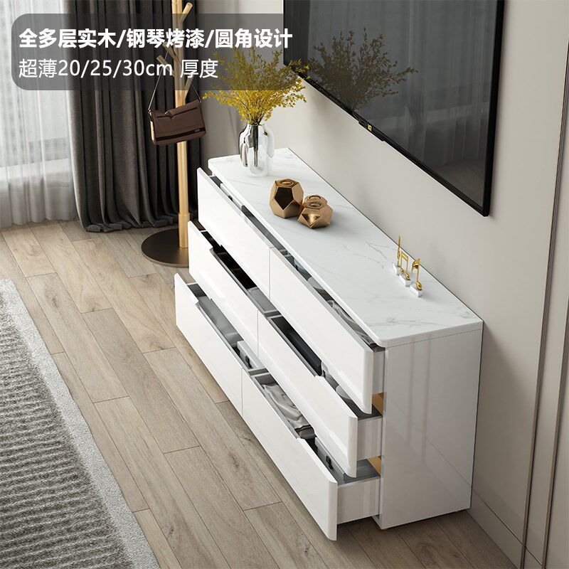 超薄轻奢斗柜收纳储物小户型卧室床尾简约烤漆实木六斗30cm可定制