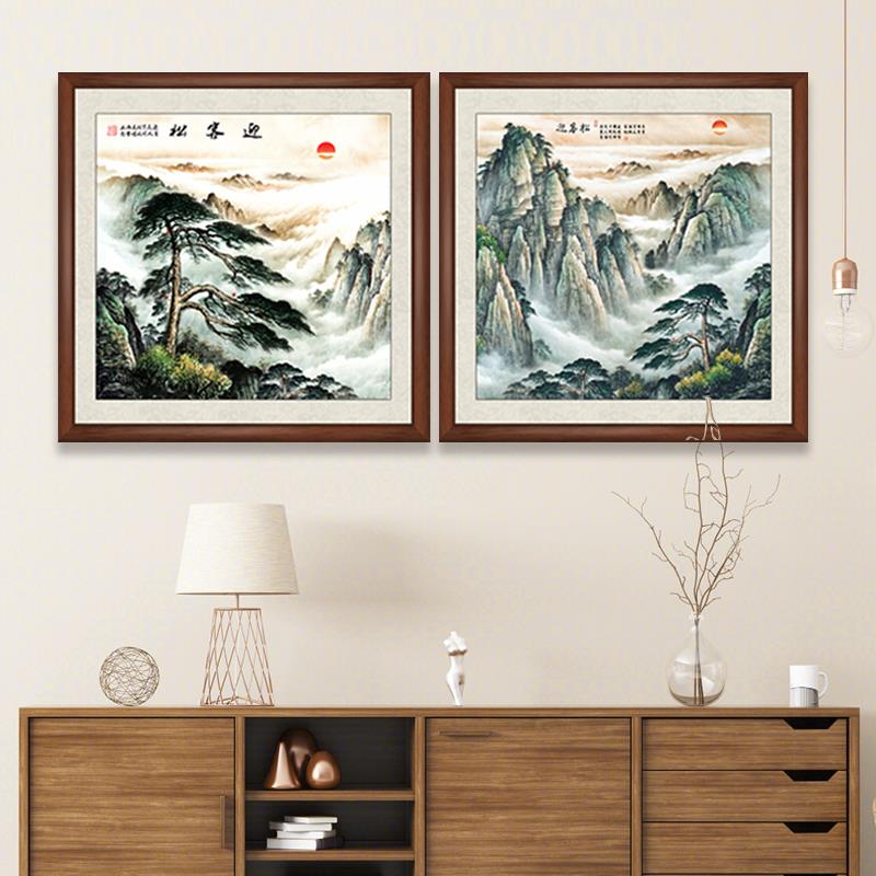 鸿运当头国画山水画办公室挂画客厅背景墙壁画中式入户玄关装饰画