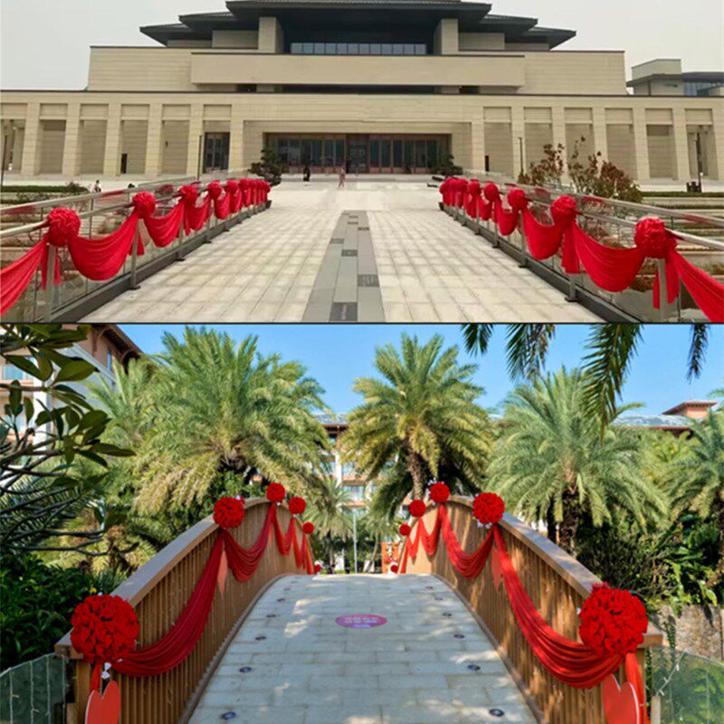 结婚大红花球新婚房别墅自建房大门阳台楼梯屋顶婚庆场景装饰拉花