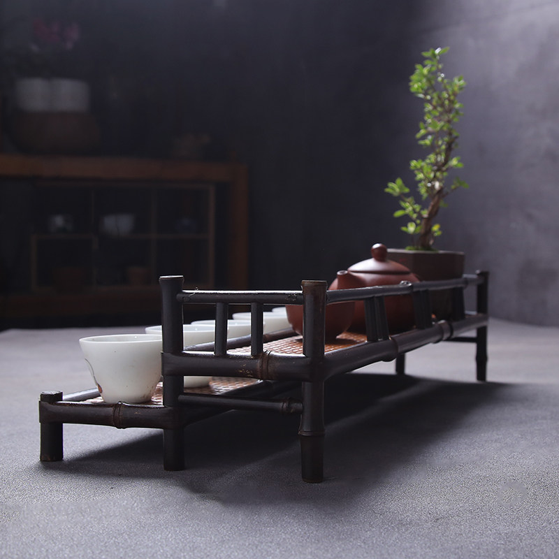 紫竹日式双层茶杯架功夫茶具实木展示收纳架茶道零配沥水架茶杯托