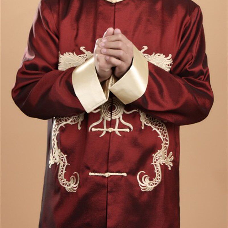 2024年男唐装男士春季外套中年男式龙图长袖唐装上衣演出服装戏服