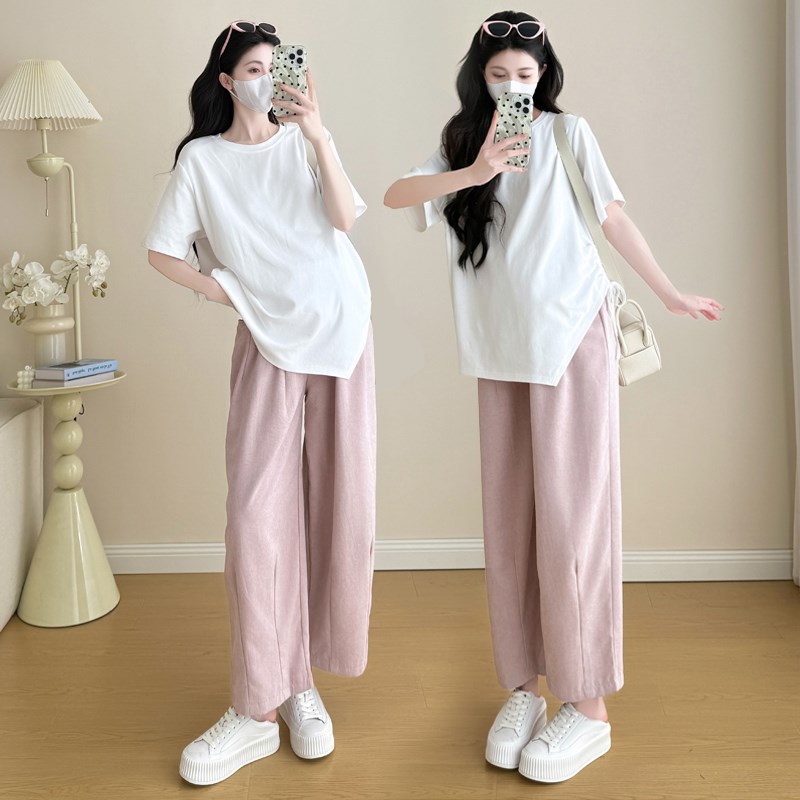 孕妇装夏装抽绳收腰显瘦短袖上衣宽松大码休闲T恤夏季简约衣服夏