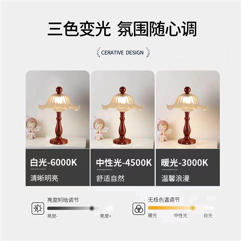 结婚长明灯婚房装饰卧室床头陪嫁送新人礼物婚庆花苞一对红色台灯