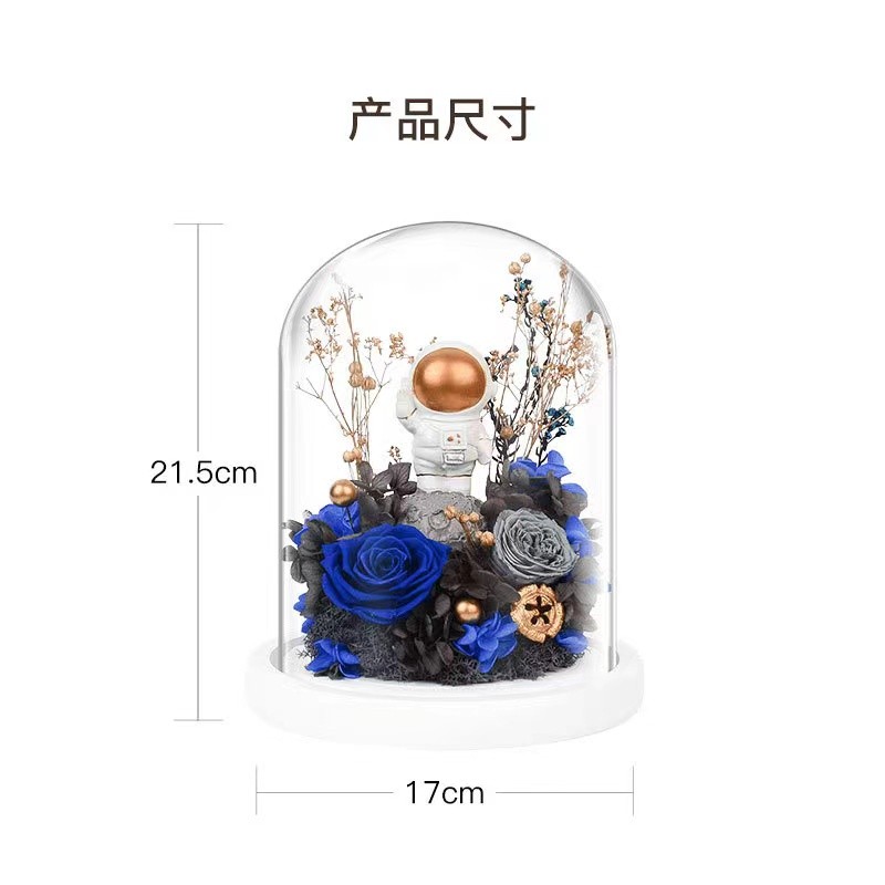 永生花玻璃罩玫瑰礼盒送男孩生日礼物圣诞节宇航员桌面摆件送女友