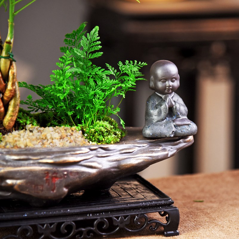 发财树盆栽寓意盆景室内绿植招财树绿植复古桌面美观摆件好养送礼