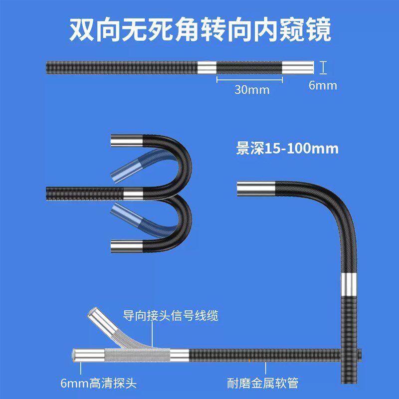 汽修内窥镜超高清手机内视摄像探头360度旋转向发动机防水耐高温
