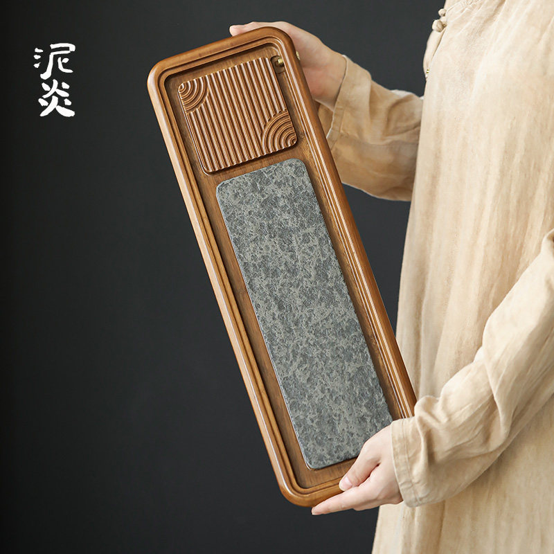乌金石实木茶盘家用功夫茶具茶海重竹长方干泡台排水式茶具小托盘