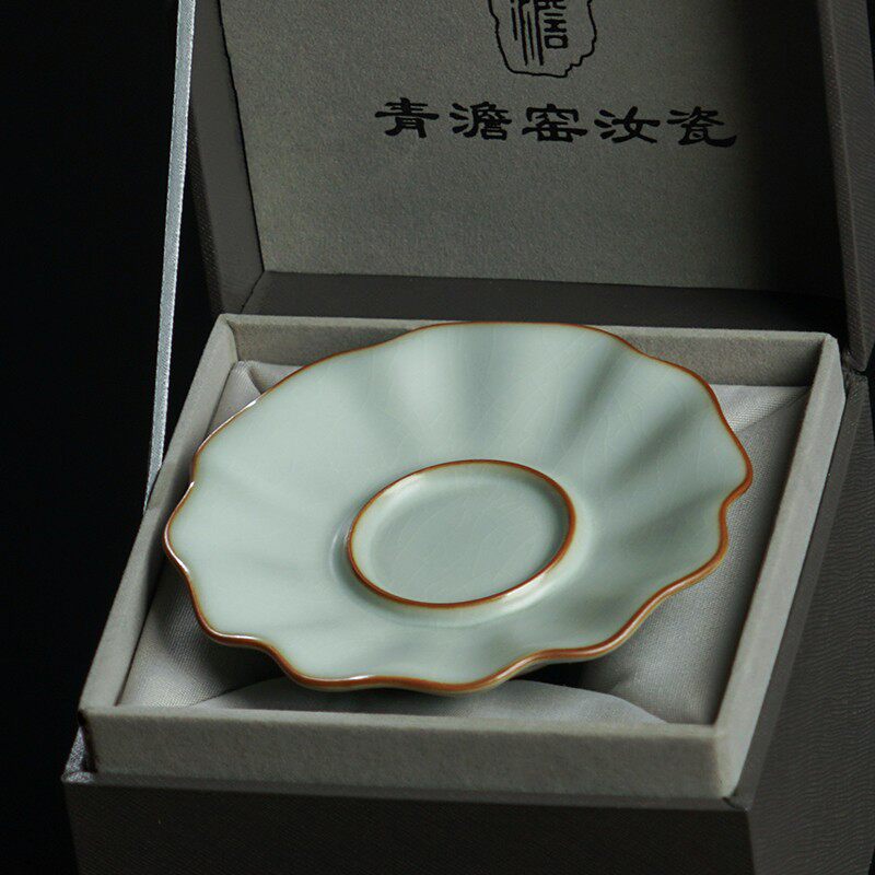 汝窑茶杯托陶瓷手工杯碟家用景德镇瓷器汝瓷功夫杯垫仿古青瓷礼品